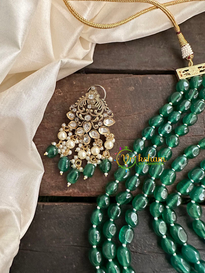 Dark Green Bead Victorian Diamond Ram Parivar Neckpiece-VV153