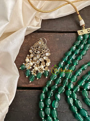 Dark Green Bead Victorian Diamond Ram Parivar Neckpiece-VV153