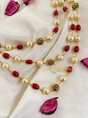 Layered Red Bead Pearl Maala Neckpiece-G5737