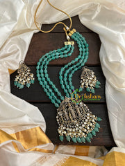 Aqua Green Bead Victorian Diamond Ram Parivar Neckpiece-VV152