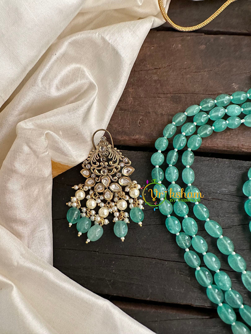 Aqua Green Bead Victorian Diamond Ram Parivar Neckpiece-VV152