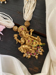 Premium Ganesh Pendant Pearl Neckpiece-Red-G4695