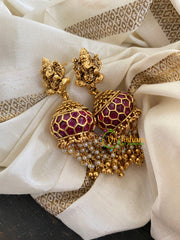 Red AD Stone Ganesh Jhumkas-G4690