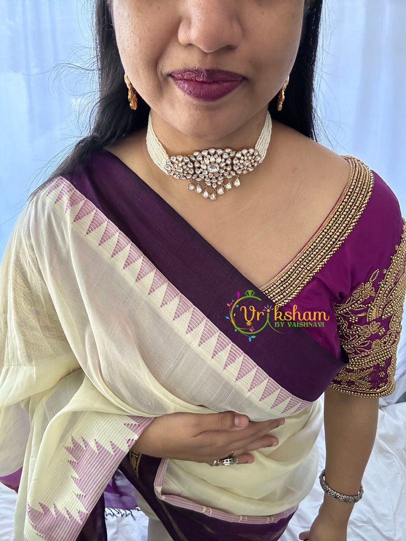 Pearl Victorian Diamond High Neck Choker-White-VV097