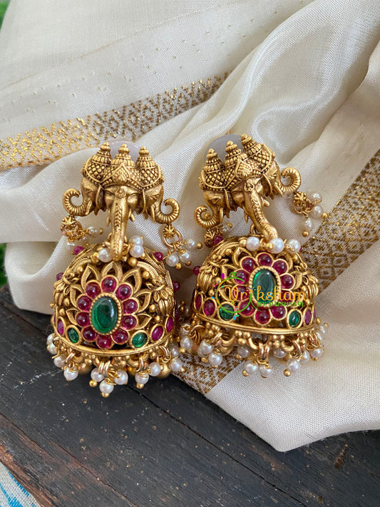 AD Stone Ganesh Jhumkas-3 Face Ganesha-G4692