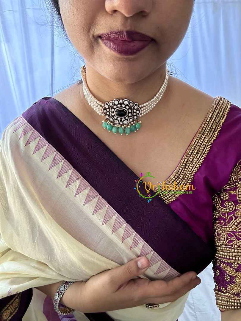 Pearl Victorian Diamond High Neck Choker-Pastel Green-VV091