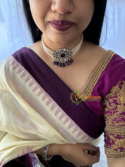 Pearl Victorian Diamond High Neck Choker-Purple-VV094