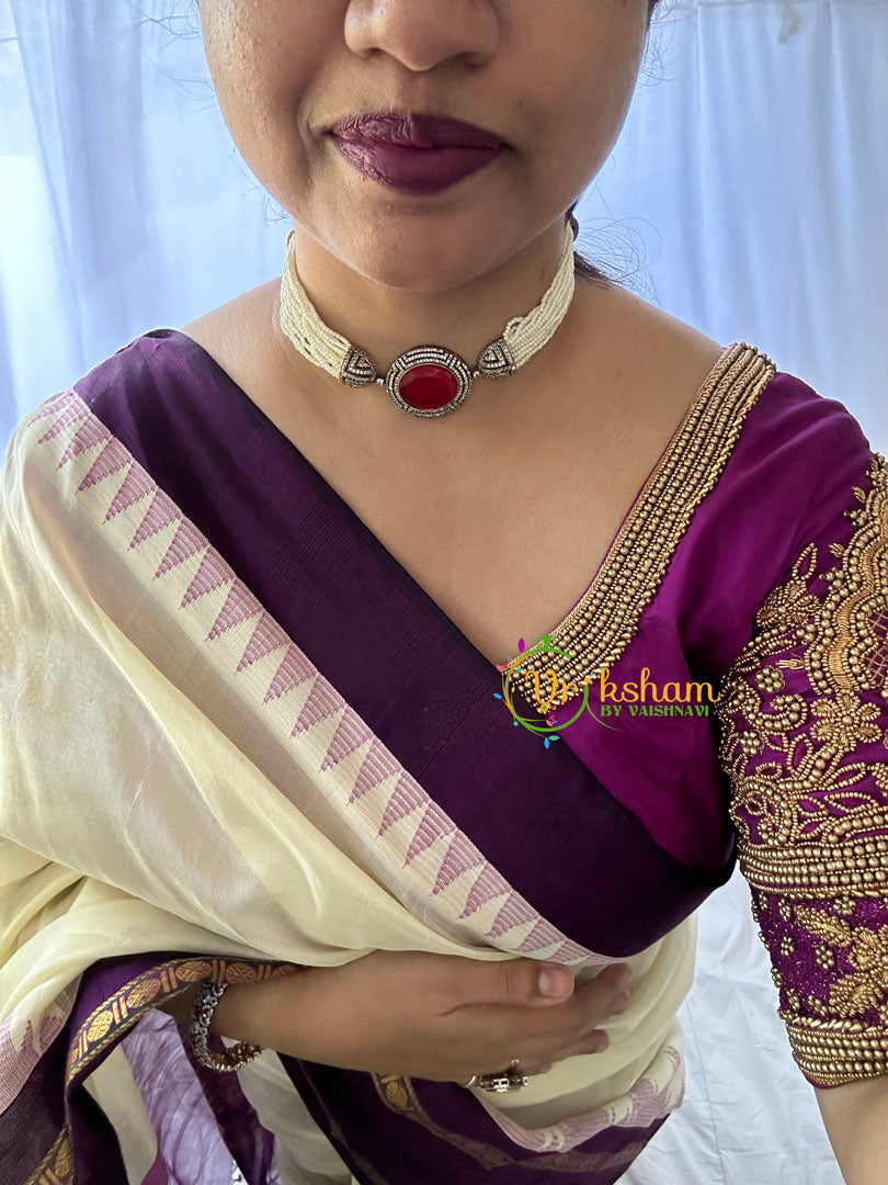 Pearl Victorian Diamond High Neck Choker-Red-VV095