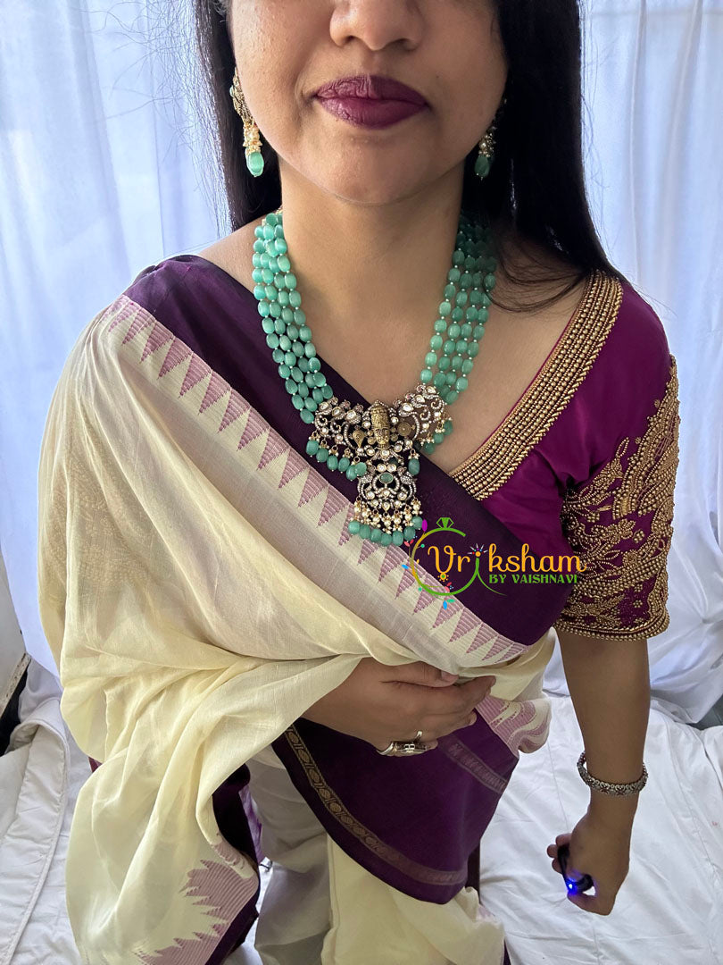 Aqua Green Bead Victorian Diamond Vishnu Neckpiece-VV077