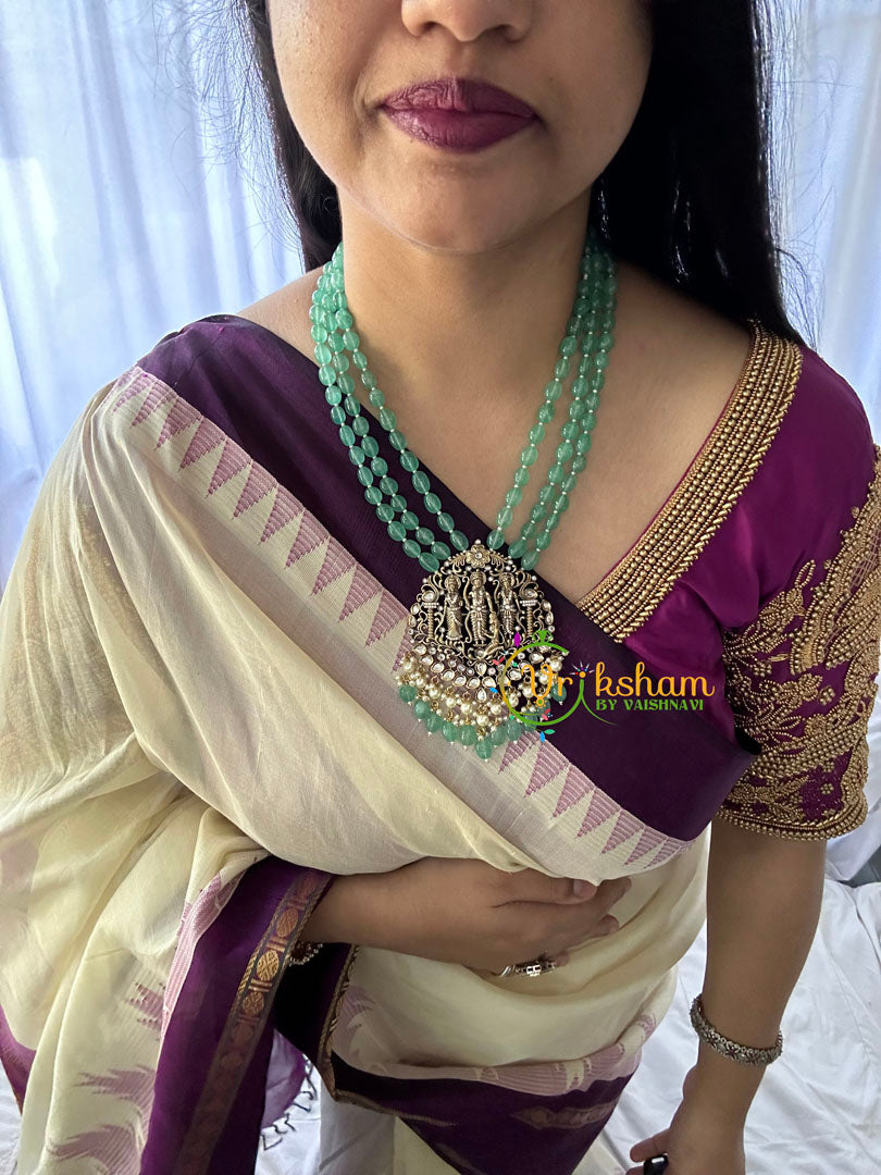 Aqua Green Bead Victorian Diamond Ram Parivar Neckpiece-VV152