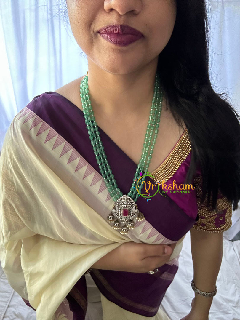3 Layered Victorian Diamond Neckpiece-Aqua Green-VV157