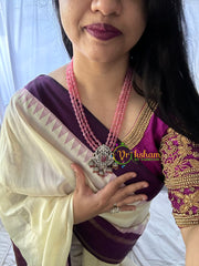 3 Layered Victorian Diamond Neckpiece-Baby Pink-VV155