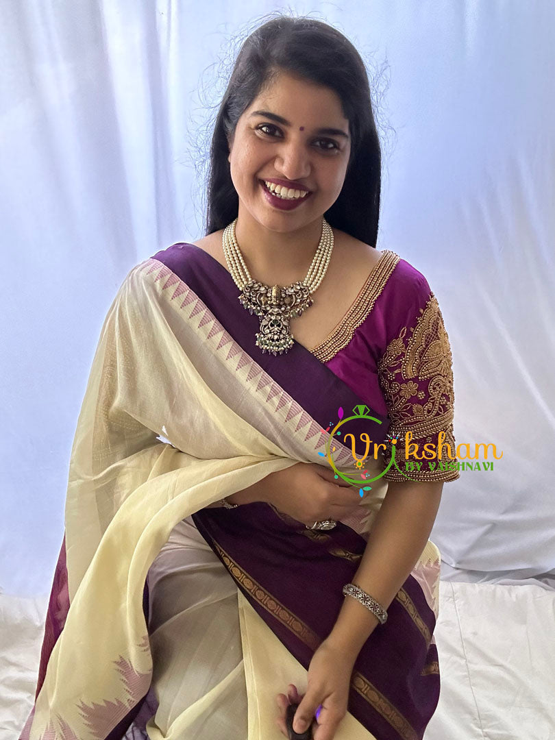 Pearl Victorian Diamond Temple Neckpiece -Purple-Vishnu Pendant-VV078