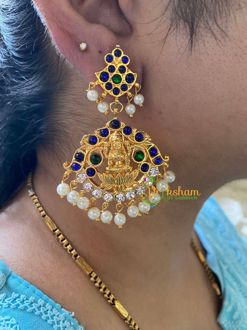 Traditional Kemp Lakshmi Earrings- Blue Green-G6837