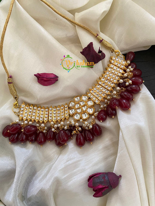 Traditional High Neck Choker-Maroon Bead-K092