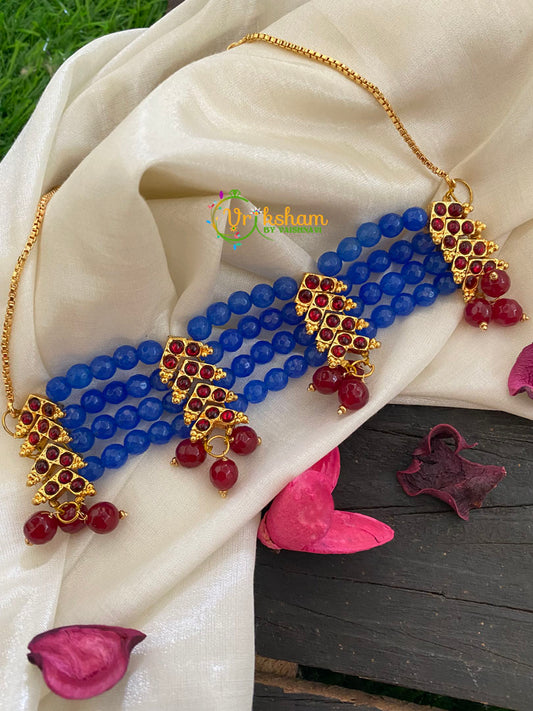 Traditional Kemp set Layered Bead High Neck Choker-Blue-K087