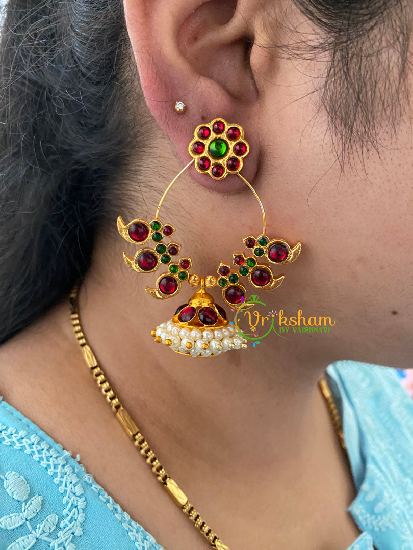 Traditional Kemp Designer Jhumkas- Red Green-G6883