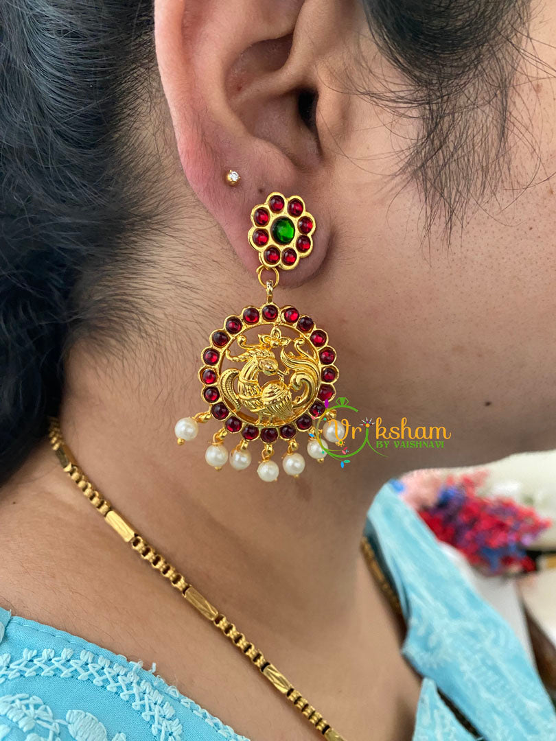 Traditional Kemp Peacock Earrings -Red and Green-G6840