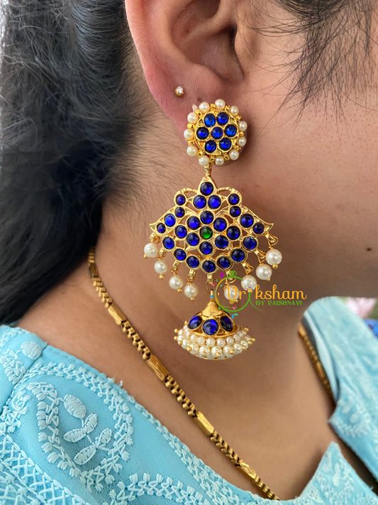 Traditional Kemp Jhumkas - Blue -G6878