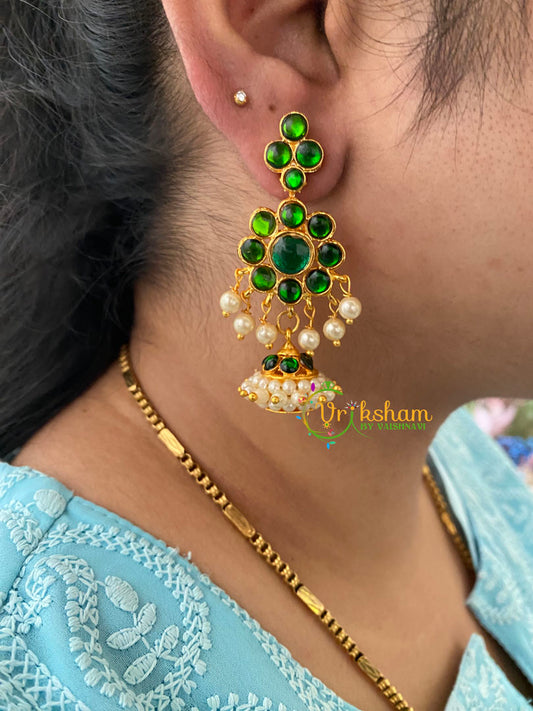 Traditional Kemp Jhumkas - Green-G6870