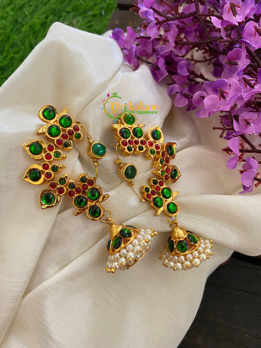 Traditional Kemp Designer Jhumkas-Green Red-K080