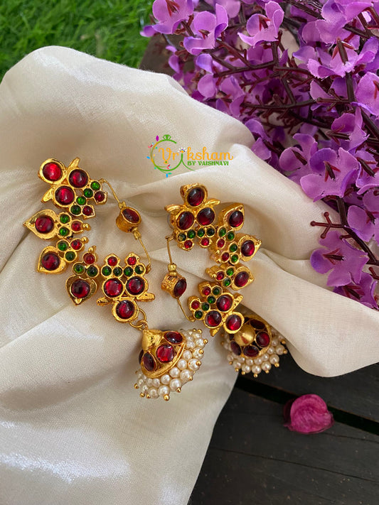 Traditional Kemp Designer Jhumkas-Red Green-K079