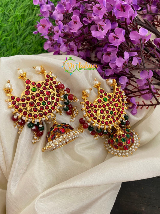 Traditional Kemp Chandran Jhumkas-Red Green-K076