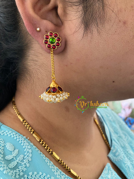 Traditional Kemp Long Jhumka -Red Green -G6857