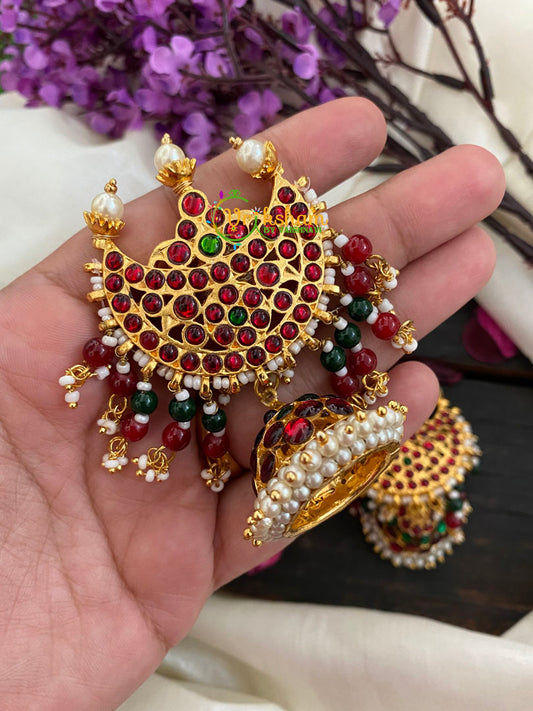 Traditional Kemp Chandran Jhumkas-Red Green-K076