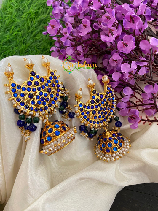 Traditional Kemp Chandran Jhumkas-Blue-K075