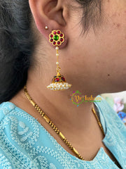 Traditional Kemp Long Jhumka -Red Green-G6861