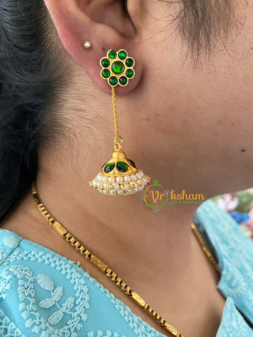 Traditional Kemp Long Jhumka -Green- G6860