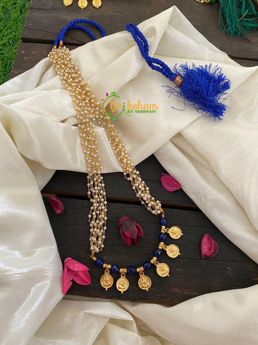 Blue Bead Lakshmi Coin Pearl Malai-K045