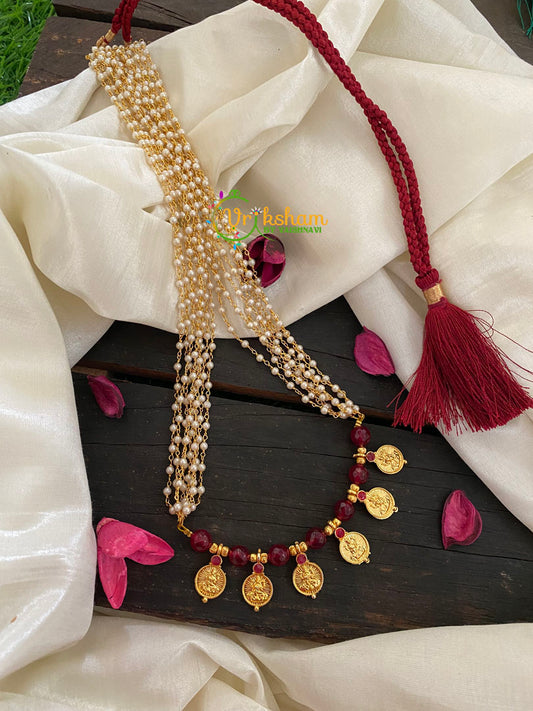 Red Bead Lakshmi Coin Pearl Malai-K046