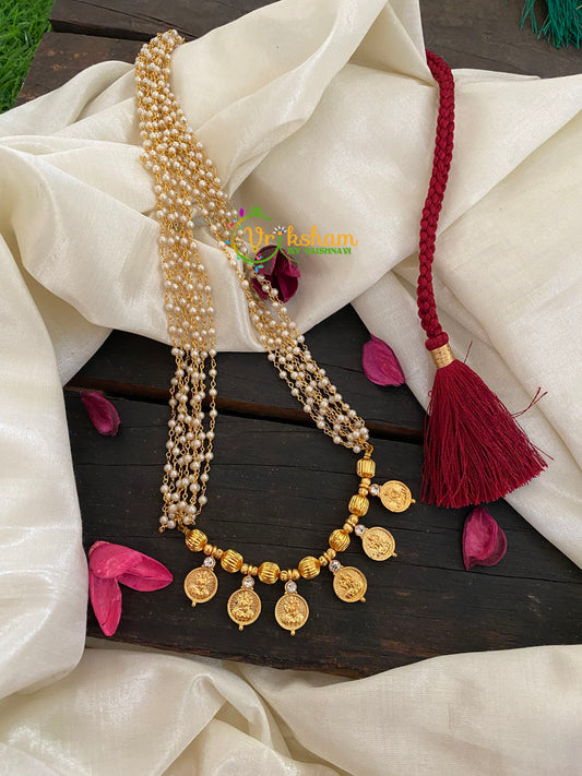 Gold Bead Lakshmi Coin Pearl Malai-K044