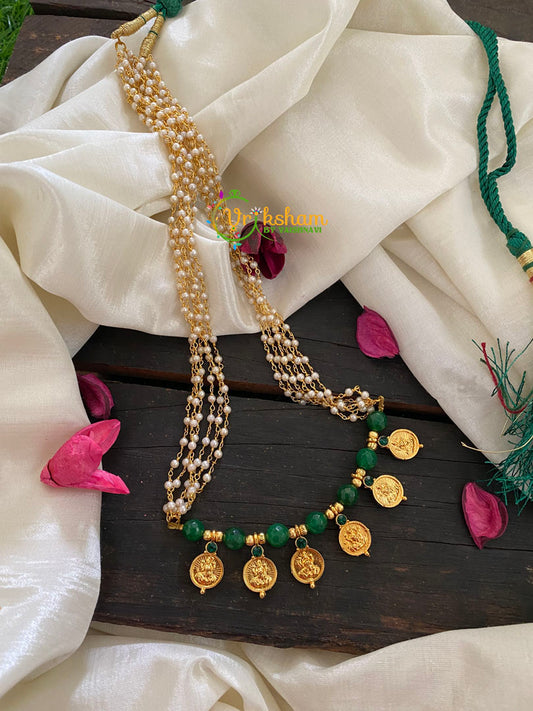 Green Bead Lakshmi Coin Pearl Malai-K043