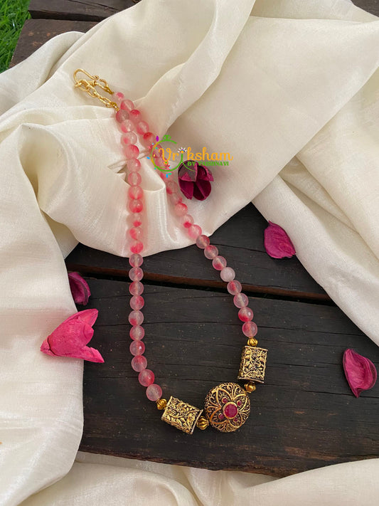 Copper Bead Pendant Neckpiece -Faded Pink-K099