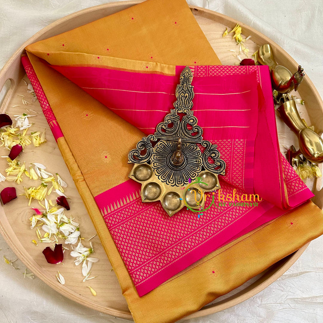 Mango Yellow with Pink Paithani Soft Silk Saree -VS2242