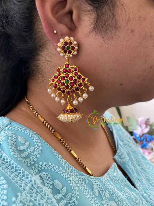 Traditional Kemp Jhumkas -Red Green-G6877