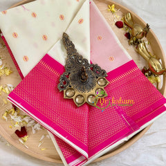 Off White with Pink Paithani Soft Silk Saree -VS2235