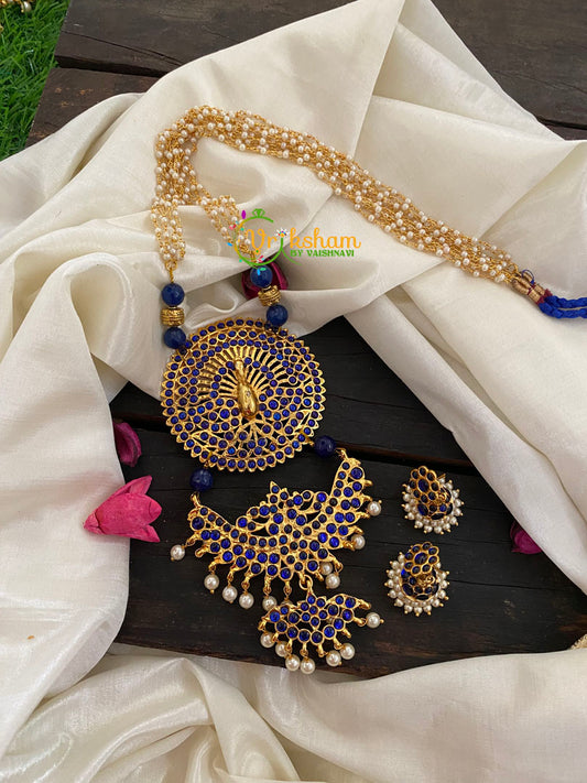 Blue Kemp Pendant Pearl Malai-K040