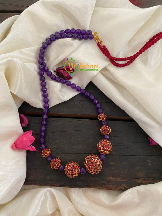 Lavender Bead Rudraksh Kemp Neckpiece-K036