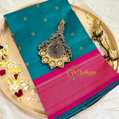 Peacock Green Blue with Pink Paithani Soft Silk Saree -VS2240