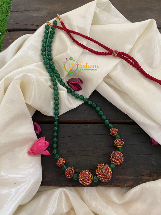 Green Bead Rudraksh Kemp Neckpiece-K035