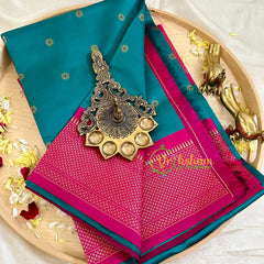 Peacock Green Blue with Pink Paithani Soft Silk Saree -VS2240