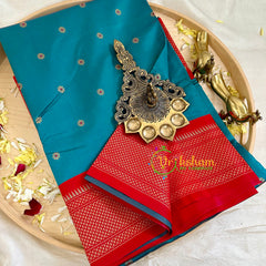 Peacock Green Blue with Red Paithani Soft Silk Saree -VS2244