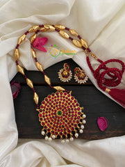 Traditional Red Kemp Chakra Pendant Dolki Bead Neckpiece-K016