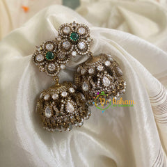 Green Victorian Diamond Jhumkas -VV825