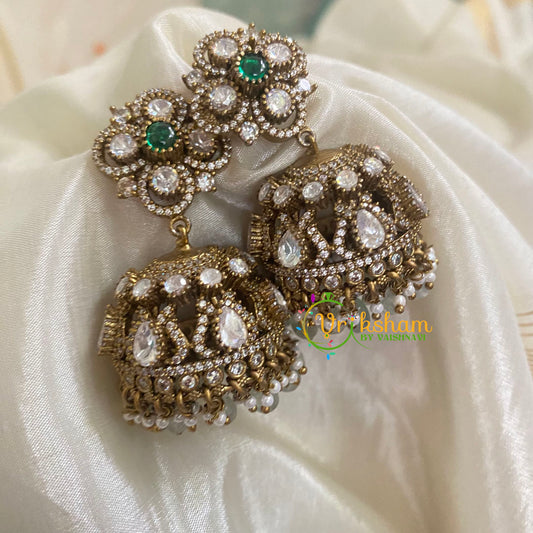 Green Victorian Diamond Jhumkas -VV825