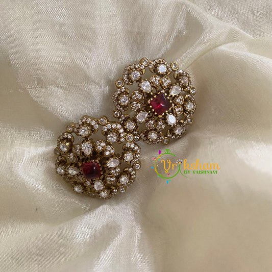 Red Victorian Diamond Studs-Floral -VV831